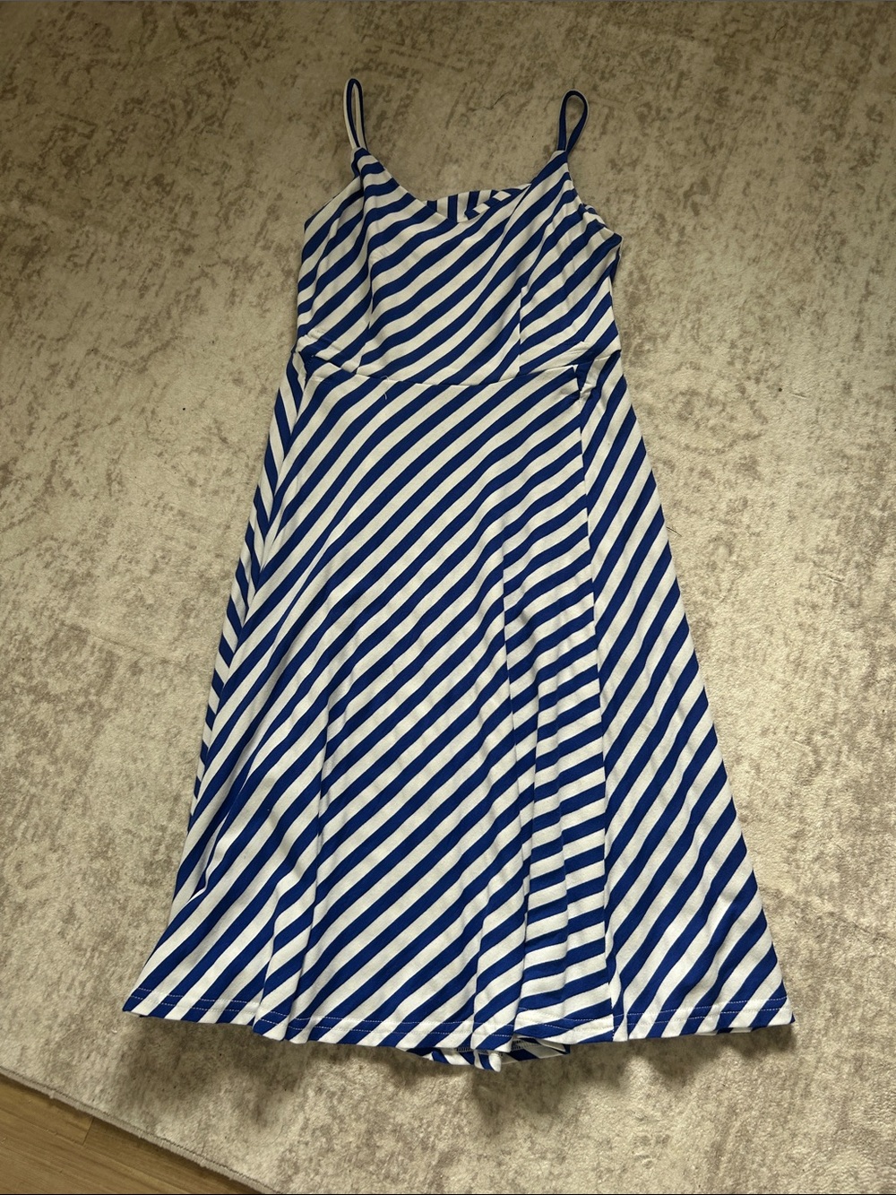 Blue and White Striped Spaghetti Strap Dress